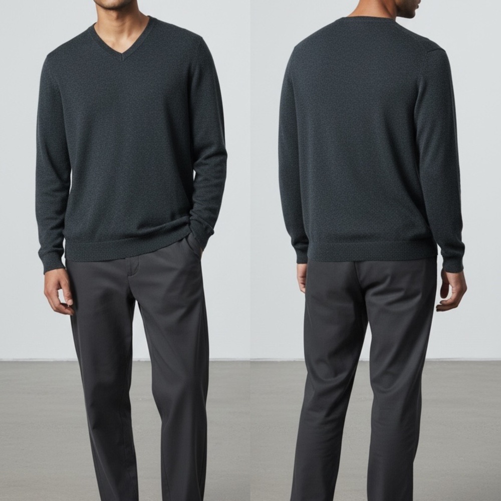 Men's Cashmere V-Neck Sweater - charcoal